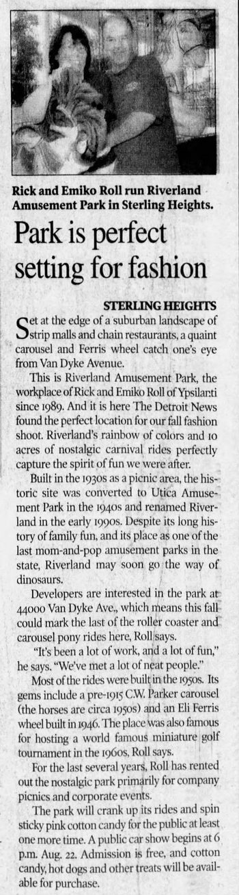 Riverland Amusement Park (Utica Amusement Park) - Aug 2003 Article